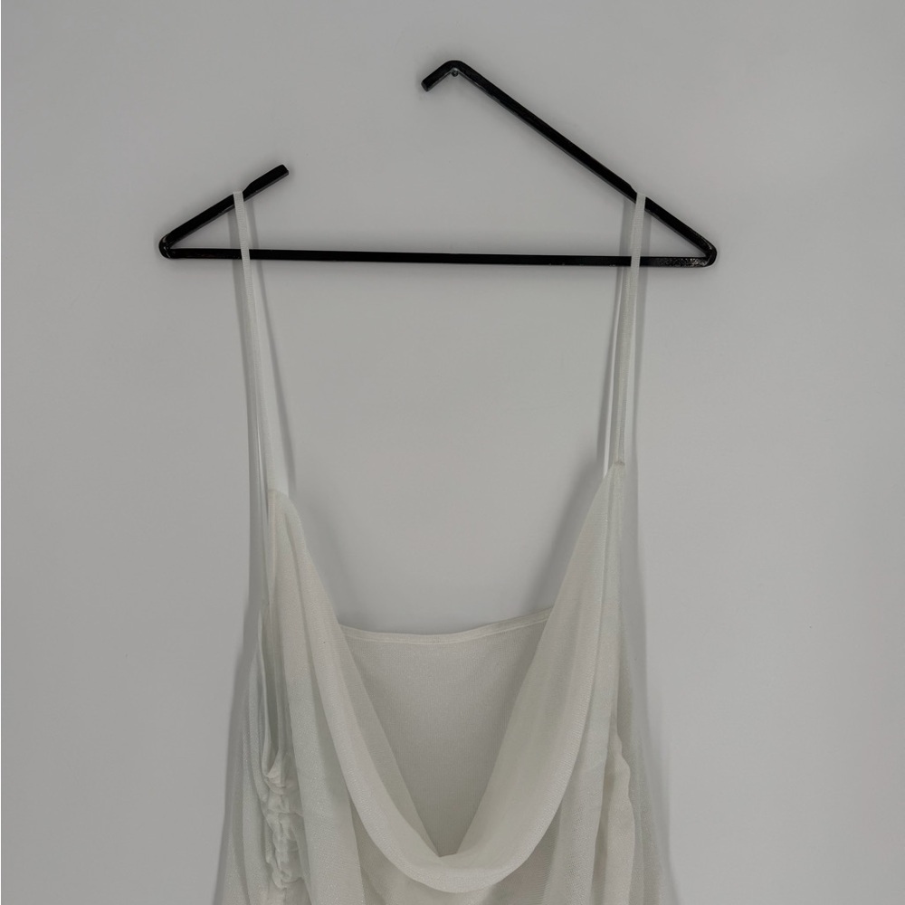 Dion Lee White Semi Sheer Draped Gathered Cowl Drawstring Cinched Dress